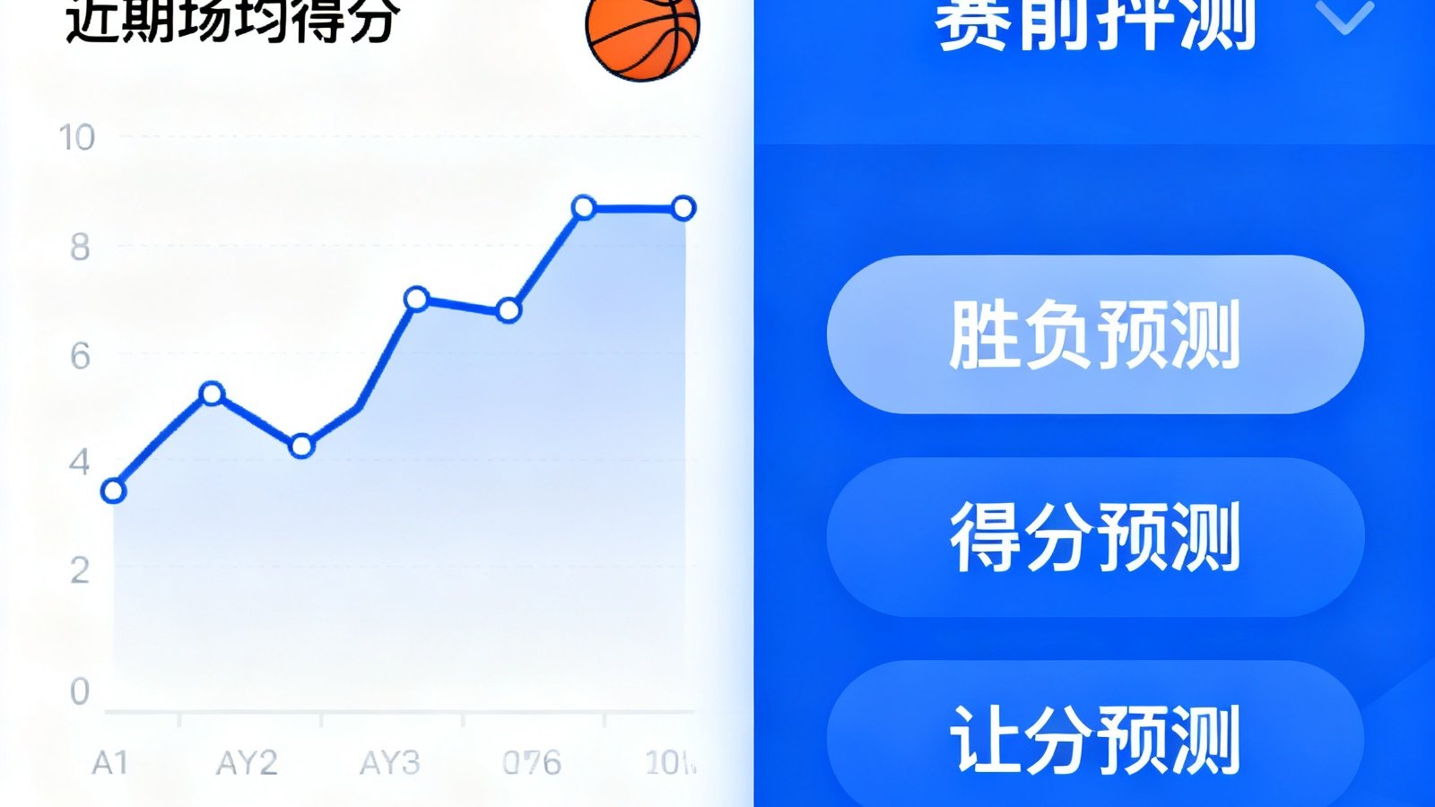 AYX Sports预测界面展示篮球比赛数据分析和赛前预测选项